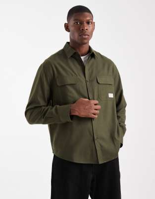 Asos Design Relaxed Shirt With Badge Detail In Green