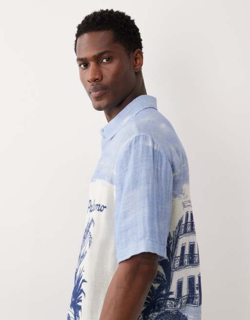 ASOS DESIGN relaxed shirt with beach print in blue, 4 of 5