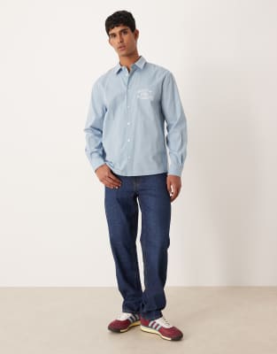 Asos Design Relaxed Shirt With Chest And Back Embroidery In Blue