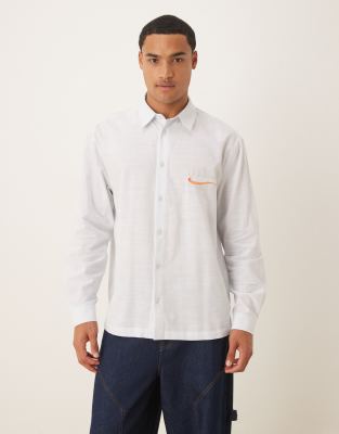 Asos Design Relaxed Shirt With Chest Embroidery In Yellow