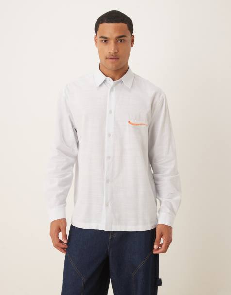 ASOS DESIGN relaxed shirt with chest embroidery in blue - view 1