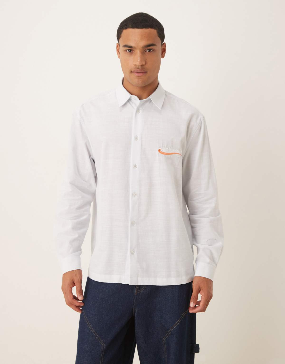ASOS DESIGN relaxed shirt with chest embroidery in blue