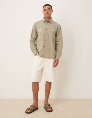 Asos Design Relaxed Shirt With Chest Embroidery In Green