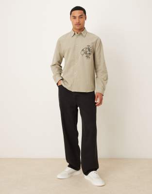 Asos Design Relaxed Shirt With Chest Embroidery In Animal Print