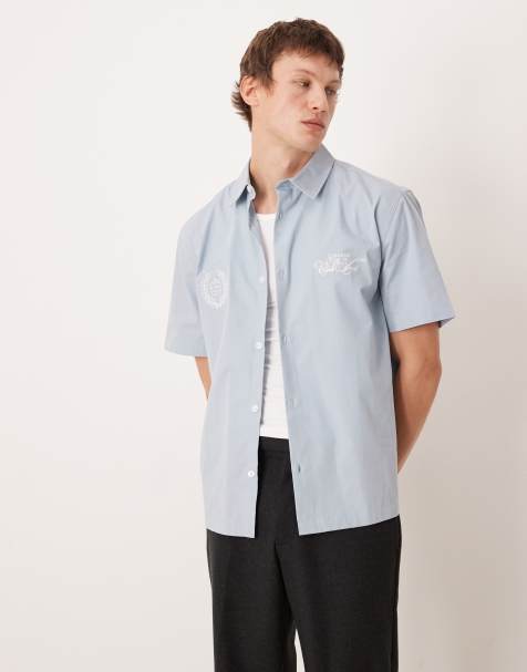 ASOS DESIGN relaxed shirt with chest embroidery in light blue - view 1