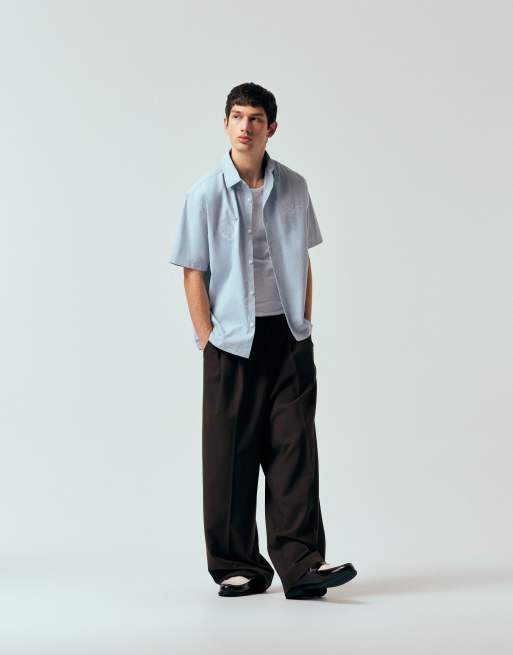 ASOS DESIGN relaxed shirt with chest embroidery in light blue, 3 of 5