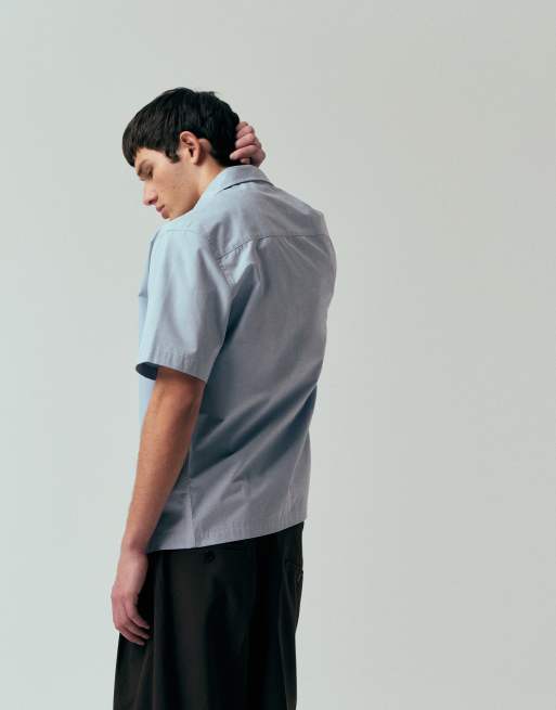 ASOS DESIGN relaxed shirt with chest embroidery in light blue, 5 of 5