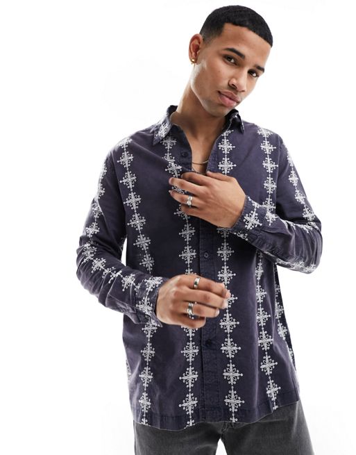 FhyzicsShops DESIGN relaxed shirt with contrast broderie stripe