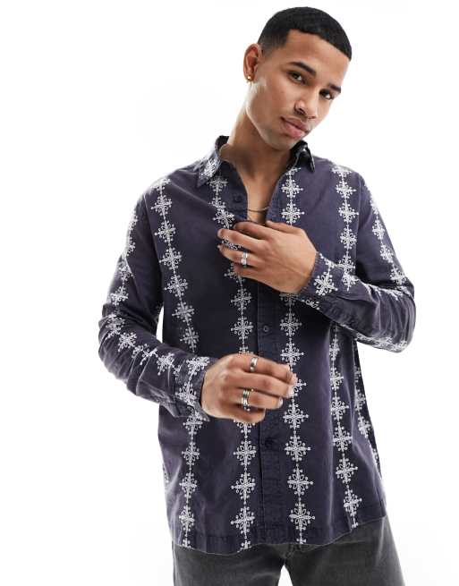 FhyzicsShops DESIGN relaxed shirt with contrast eyelet stripe