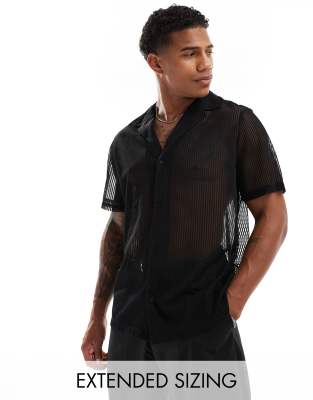 ASOS DESIGN ASOS DESIGN relaxed shirt with deep revere in black lace