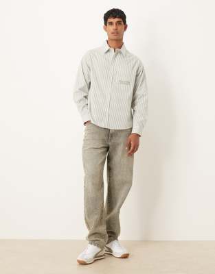 Asos Design Relaxed Shirt With Embroidery In Green