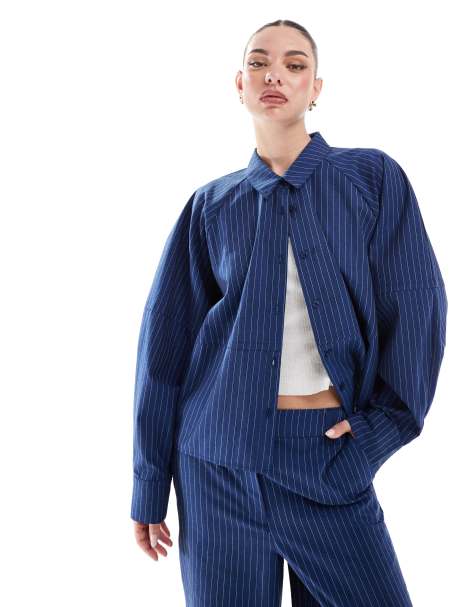 ASOS DESIGN relaxed shirt with exaggerated sleeve co-ord in blue stripe - view 1