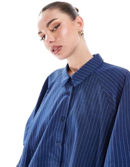 ASOS DESIGN relaxed shirt with exaggerated sleeve in blue stripe (part of a set), 2 of 4