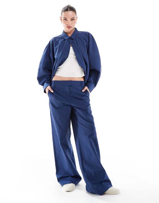 ASOS DESIGN relaxed shirt with exaggerated sleeve in blue stripe (part of a set), 3 of 4