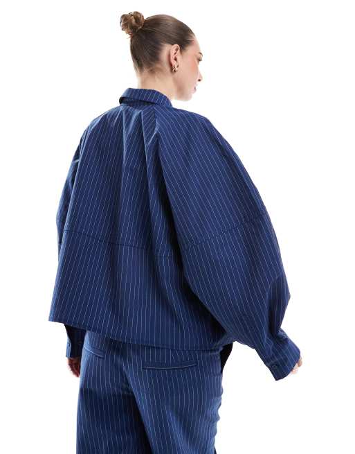ASOS DESIGN relaxed shirt with exaggerated sleeve in blue stripe (part of a set), 4 of 4