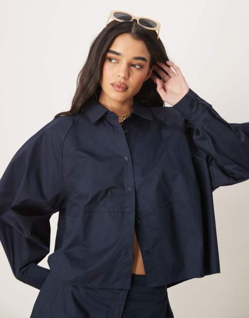 ASOS DESIGN relaxed shirt with exaggerated sleeves co-ord in navy