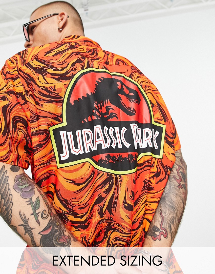 ASOS DESIGN relaxed shirt with Jurassic Park back print-Red