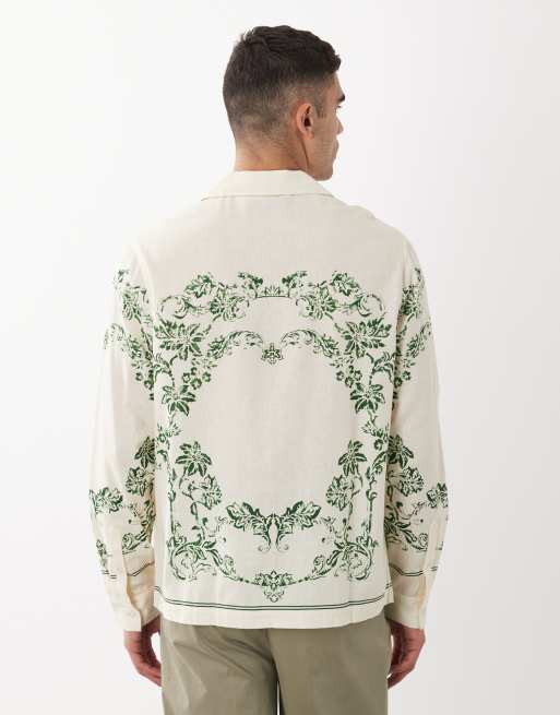 ASOS DESIGN relaxed shirt with linen and all over floral print in white, 3 of 5