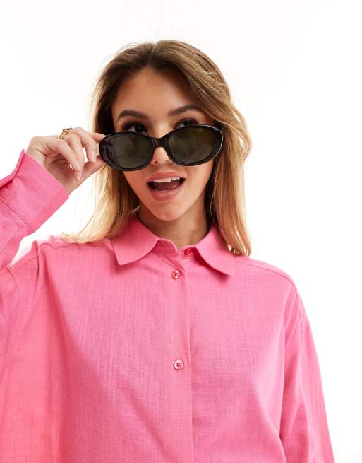 ASOS DESIGN relaxed shirt with linen in pink co-ord, 4 of 4