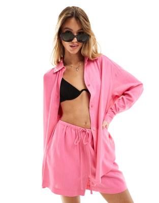 Asos Design Relaxed Shirt With Linen In Pink