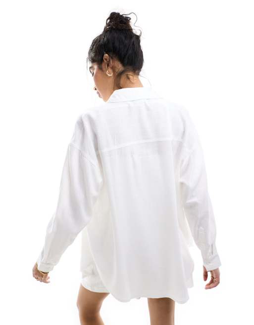 ASOS DESIGN relaxed shirt with linen look in white (part of a set), 4 of 4