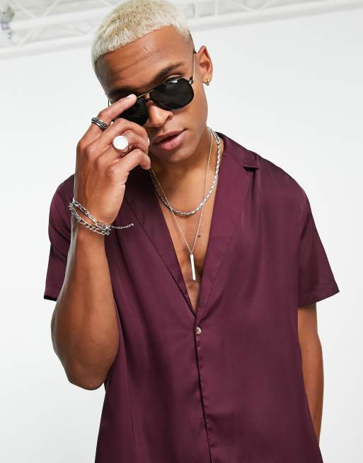 ASOS DESIGN relaxed shirt with one button in plum | ASOS