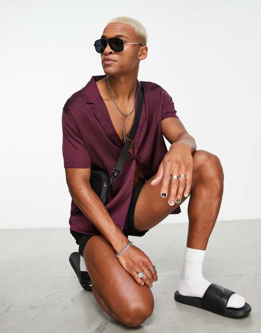 ASOS DESIGN relaxed shirt with one button in plum | ASOS