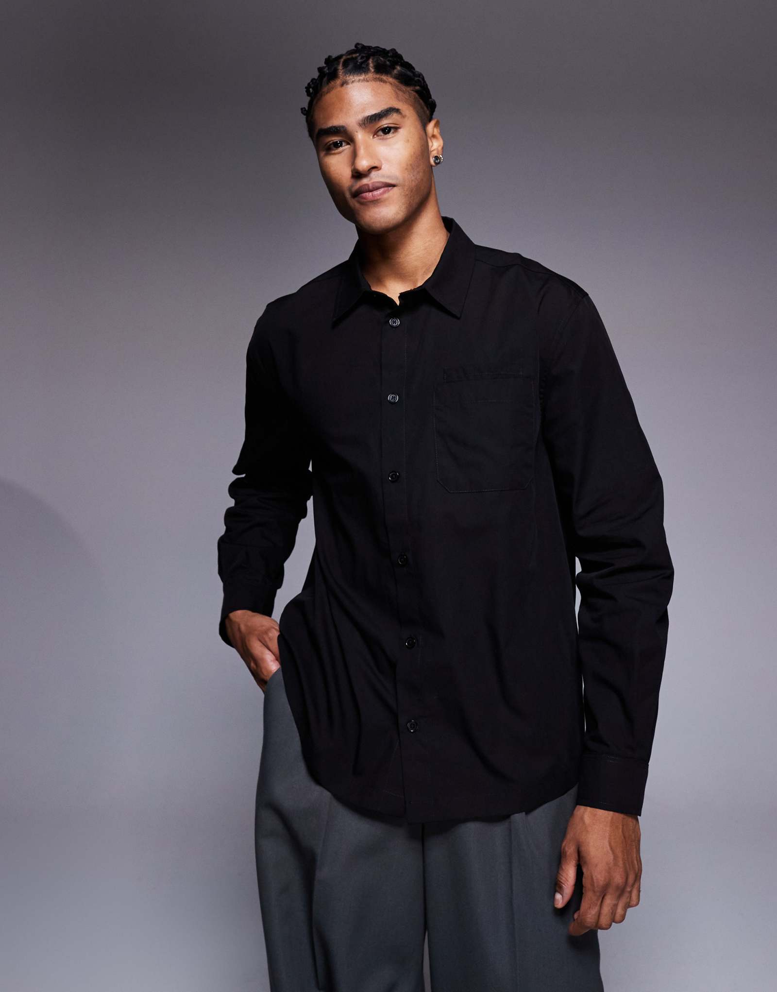 Непринужденная рубашка ASOS DESIGN с карманами черного цвета