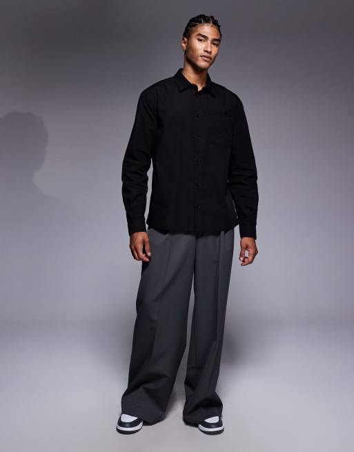 ASOS DESIGN relaxed shirt with pocket detail in black, 2 of 5