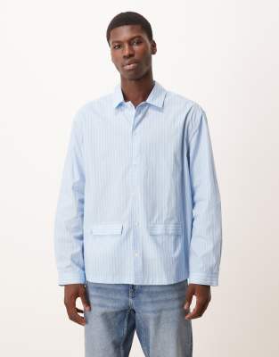 Asos Design Relaxed Shirt With Pockets In Blue