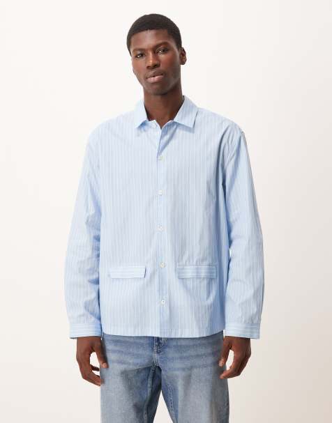 ASOS DESIGN relaxed shirt with pockets in blue stripe - view 1