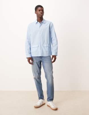 Asos Design Relaxed Shirt With Pockets In Blue