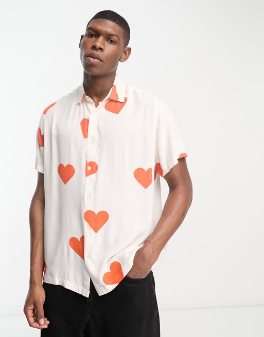 ASOS DESIGN relaxed shirt with red heart print