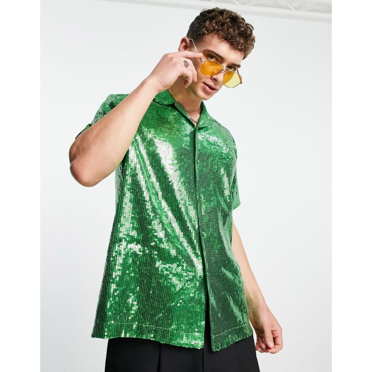 ASOS DESIGN sequin shirt in green
