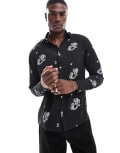 [ASOS DESIGN] ASOS DESIGN relaxed shirt with snake print in black M BLACK