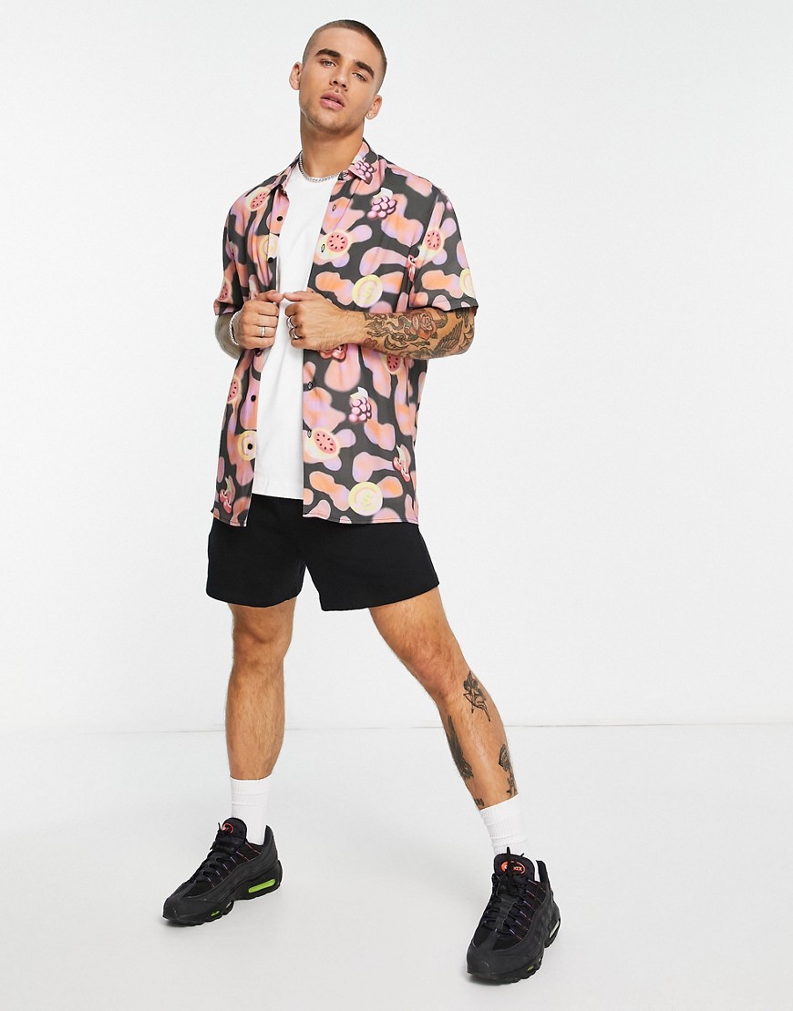 ASOS DESIGN relaxed shirt with spray paint background and fruit motifs-Multi