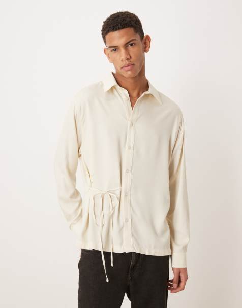 ASOS DESIGN relaxed shirt with tie detail in cream