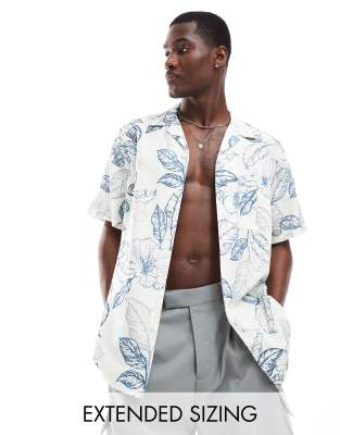 Asos Design Relaxed Shirt With Vintage Tropical Floral Print-blue