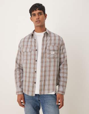 Asos Design Relaxed Shirt With Workwear Badge Detail In Brown
