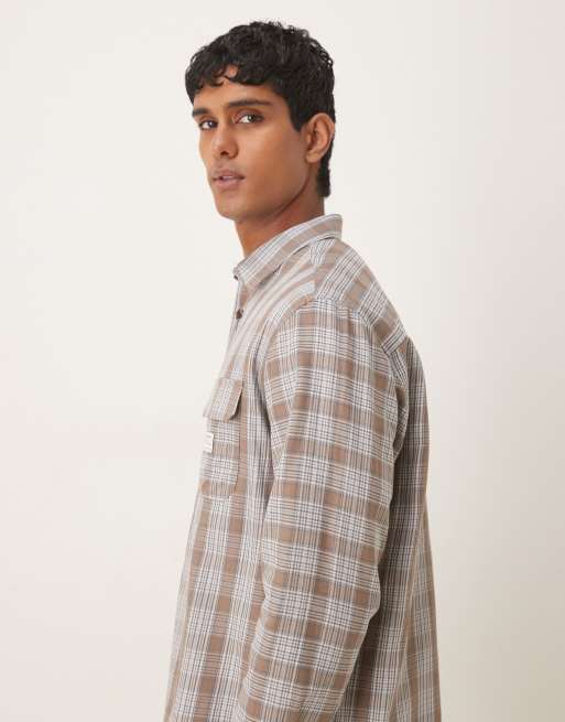 ASOS DESIGN relaxed shirt with workwear badge detail in brown check, 4 of 5