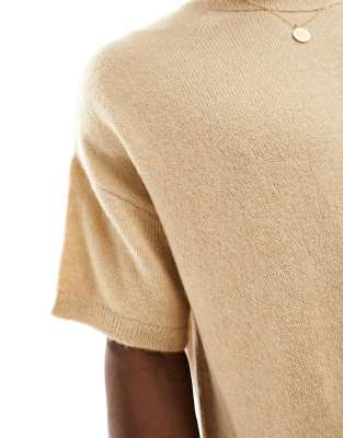 Asos Design Relaxed Short Sleeve Lightweight Fluffy T-shirt In Neutral