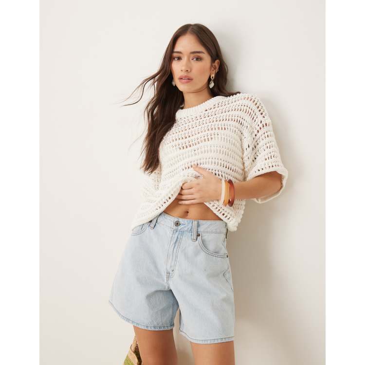 ASOS DESIGN relaxed short sleeve mock crochet stitch t-shirt