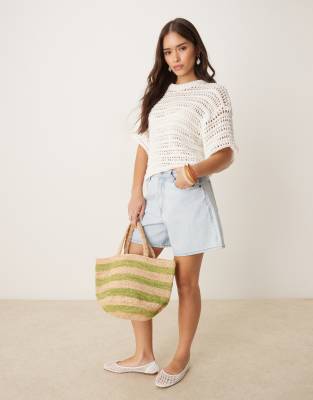 Asos Design Relaxed Short Sleeve Mock Crochet Stitch T-shirt In White