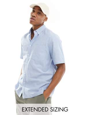 Asos Design Relaxed Short Sleeve Oxford Shirt In Light Blue