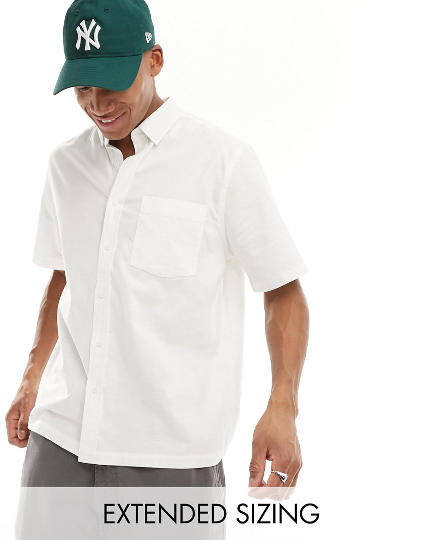 Asos Design Relaxed Short Sleeve Oxford Shirt In White