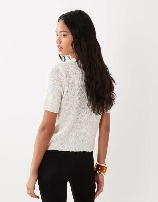 ASOS DESIGN relaxed short sleeve slub cardigan in cream, 4 of 4