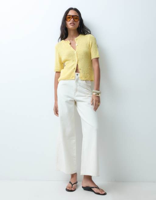 ASOS DESIGN relaxed short sleeve slub cardigan in yellow, 2 of 4