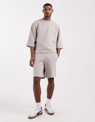 Asos Design Relaxed Short Sleeve Sweatshirt And Oversized Longer Length Shorts Set In Gray by ASOS