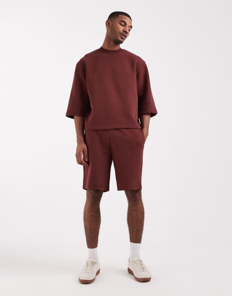 ASOS DESIGN relaxed short sleeve sweatshirt and shorts set in dark brown - view 1