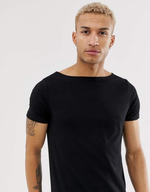 ASOS DESIGN relaxed short sleeve t-shirt with boat neck in black | ASOS